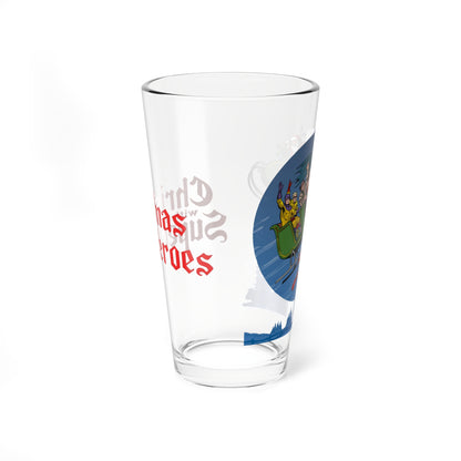 Superman, Santa Claus & the DC Super-Heroes Christmas Pint Glass 16 oz - Batman Wonder Woman - Retro-Style Festive Holiday Barware