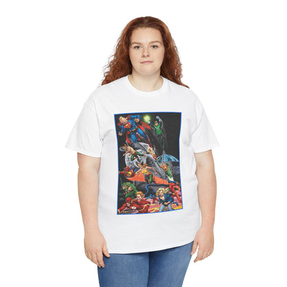 Justice League of America T-Shirt - Jerry Ordway Art - Superman, Wonder Woman, Firestorm, Flash, Black Canary, Atom - DC Comics