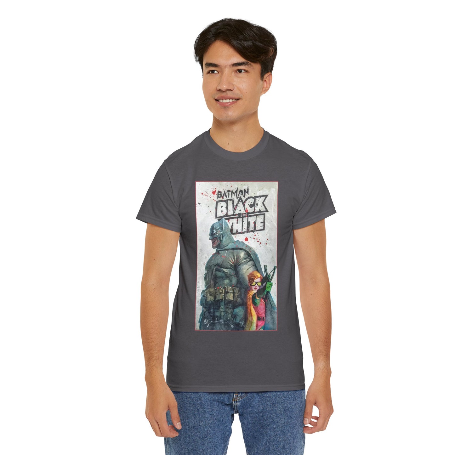 Batman: Black & White T-Shirt - Bill Sienkiewicz Art - Dark Knight Returns - Batman & Robin (Carrie Kelley) - DC Comics
