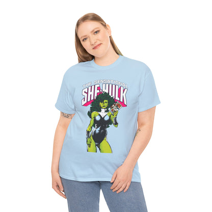 Sensational She-Hulk T-Shirt - Classic John Byrne Art - Jennifer Walters, Hulk's Cousin - Marvel Comics - Popular 1980s Series - "Rip Up Your X-Men!"