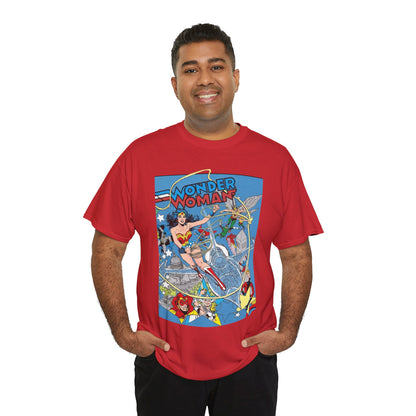 Wonder Woman T-Shirt - Ed Hannigan Art - #300 Cover Art - Hawkman, Green Lantern, Elongated Man, Sandman - DC Comics