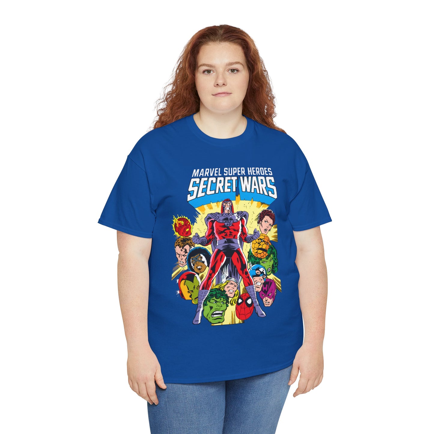 Marvel Super Heroes Secret Wars T-Shirt - Magneto, Captain America, Iron Man, She-Hulk, Hulk, Human Torch, Captain Marvel, Hawkeye - Marvel Comics