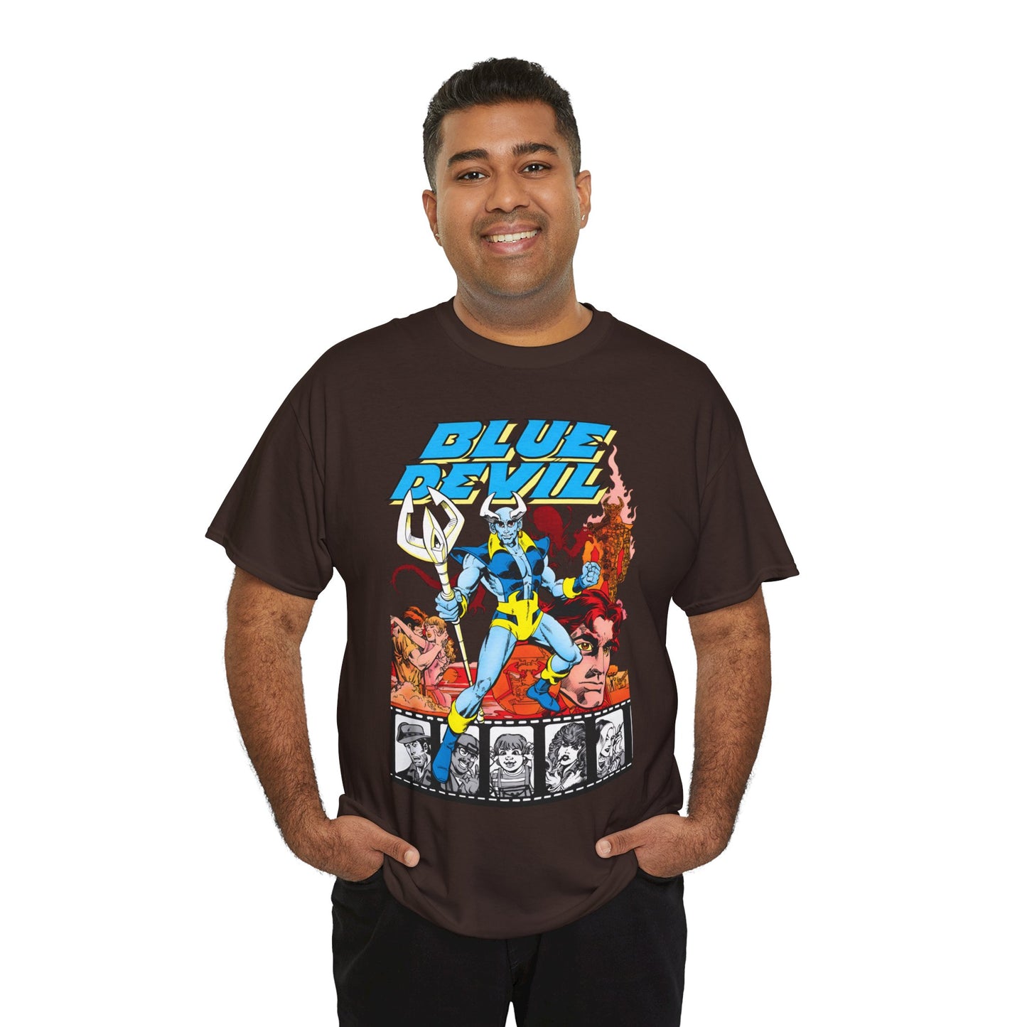Blue Devil T-Shirt -  Dan Mishkin, Gary Cohn, & Paris Cullins - Dan Cassidy, Hollywood Stuntman - 1980s DC Comics Series