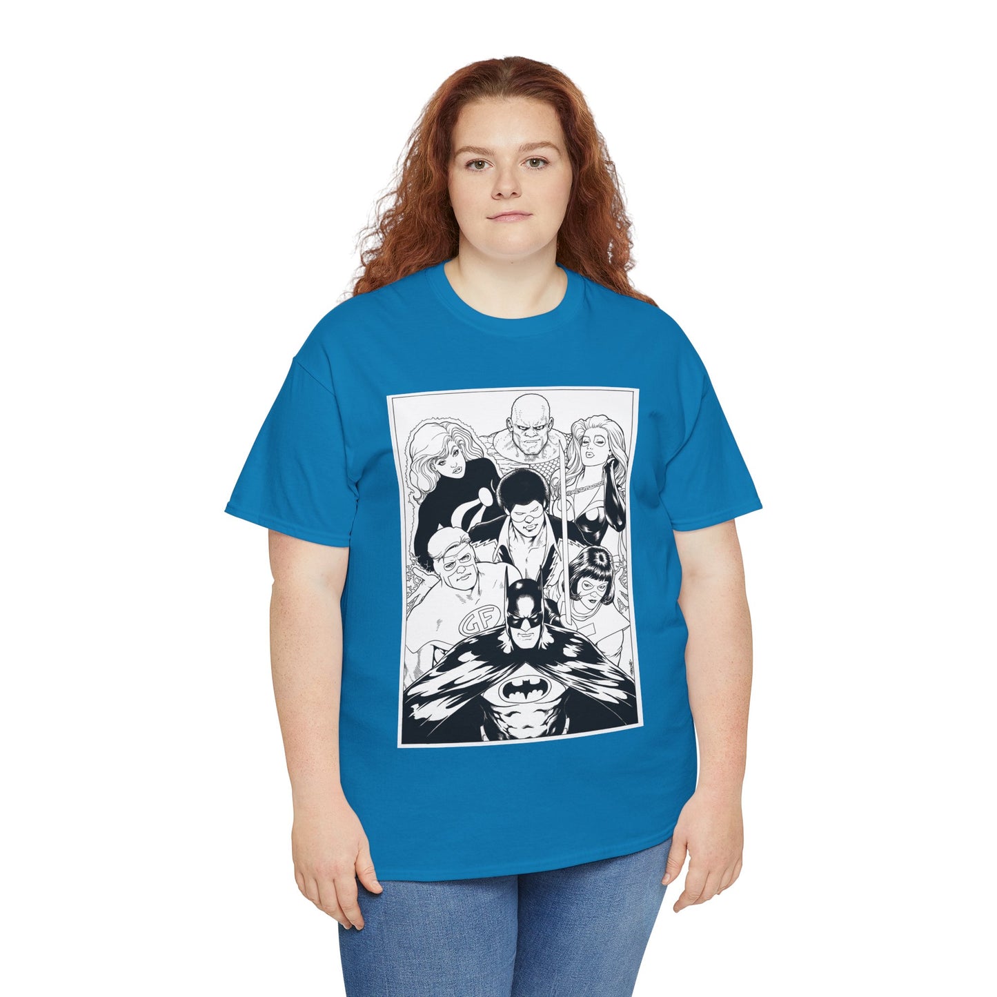 Batman & the Outsiders T-Shirt - Kevin Maguire Art - Black & White - Black Lightning, Metamorpho, Halo, Looker, Katana, Geo-Force - DC Comics