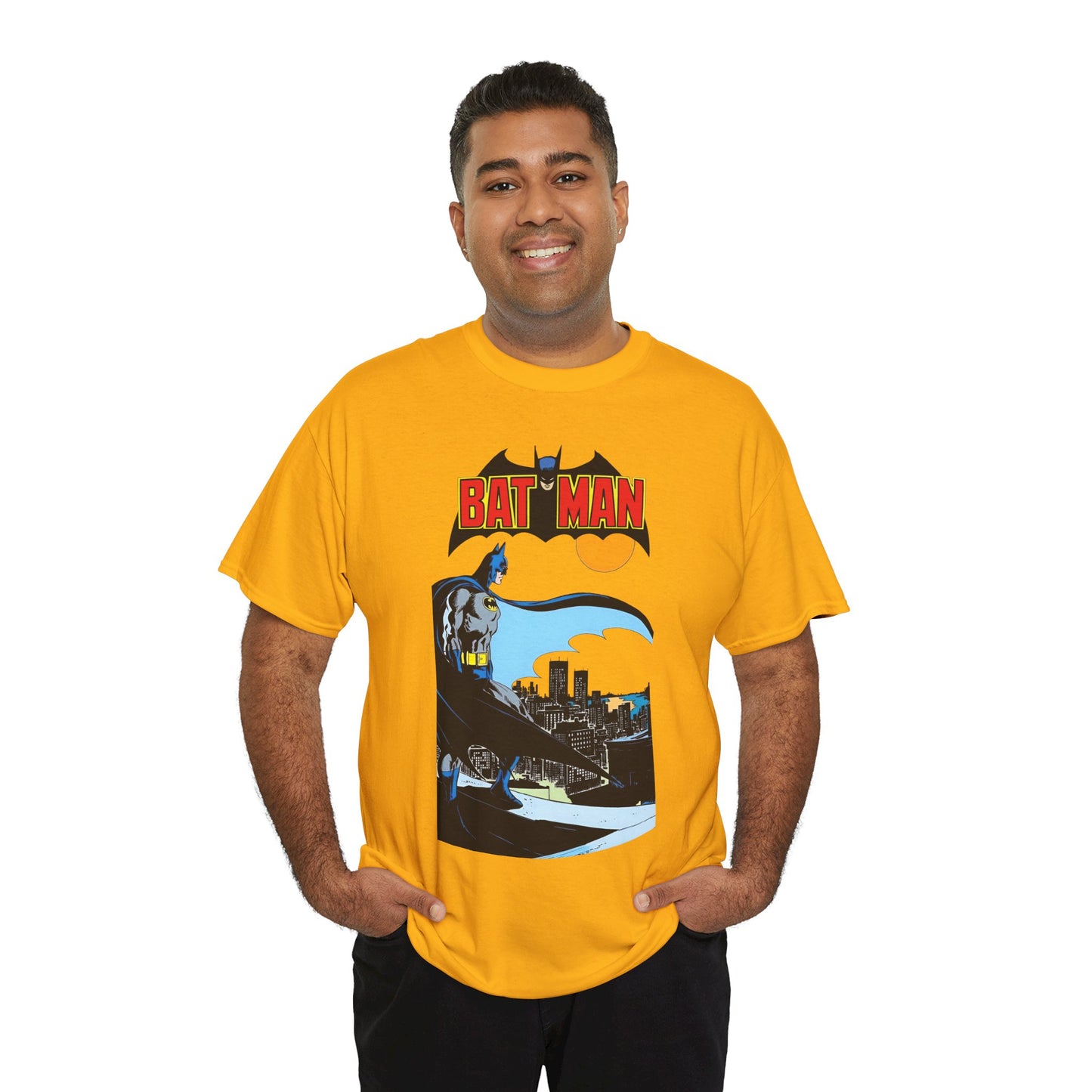 Batman T-Shirt - Jim Aparo Art - Dark Knight Looking Over Gotham City - Bronze Age Art - DC Comics