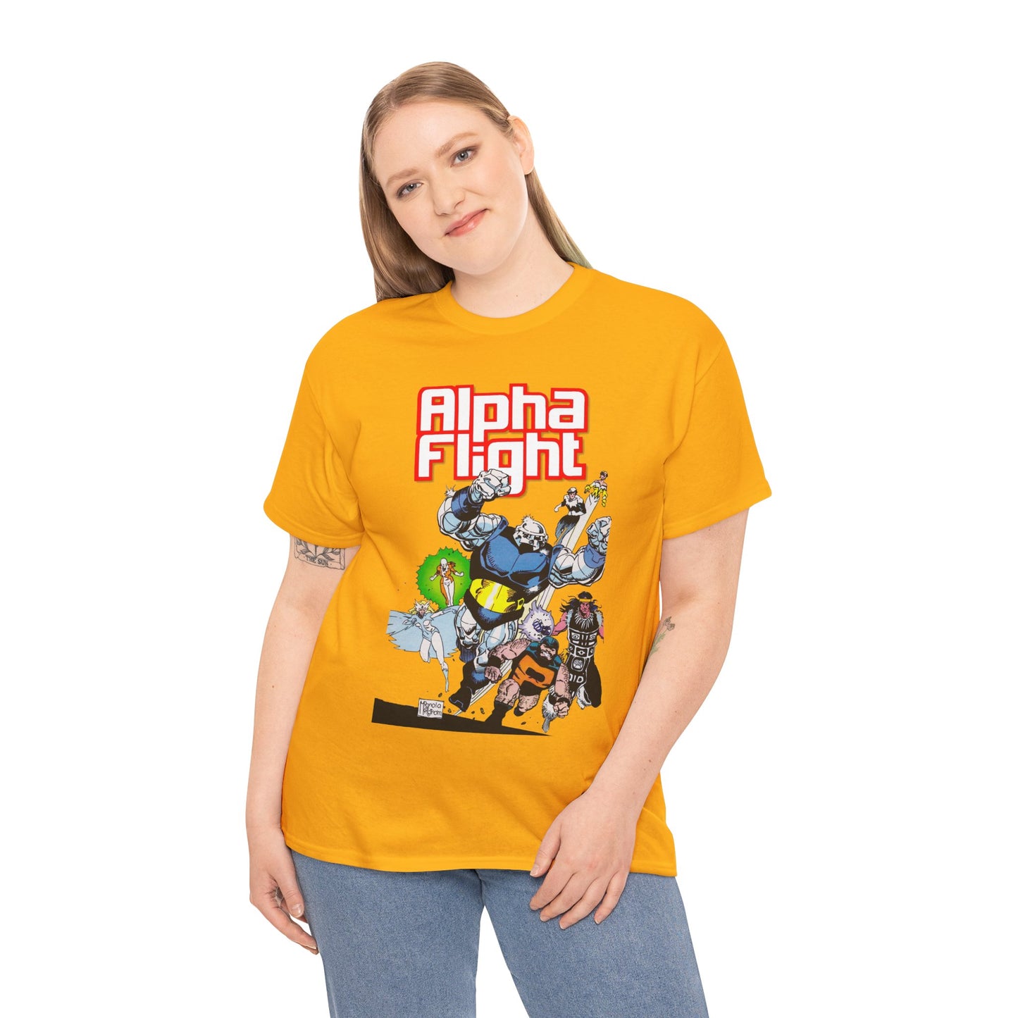 Alpha Flight T-Shirt - Mike Mignola Art - Shaman, Snowbird, Northstar, Aurora, Box, Vindicator, Puck - Canada's Super-Team - Marvel Comics