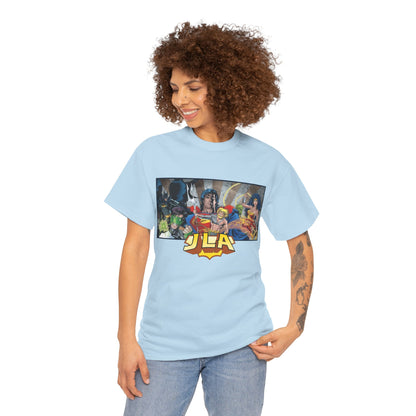 Justice League T-Shirt - Kevin Maguire Art - Superman, Wonder Woman, Batman, Flash, Aquaman, Martian Manhunter, Green Lantern - 90s Lineup - DC Comics