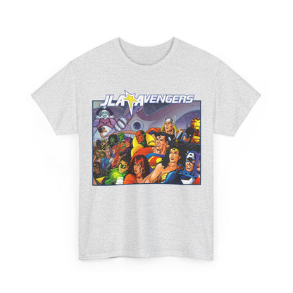JLA/Avengers T-Shirt - George Perez Art - Wonder Woman, Scarlet Witch, Batman, Thor, Iron Man, Superman - DC Comics, Marvel Comics