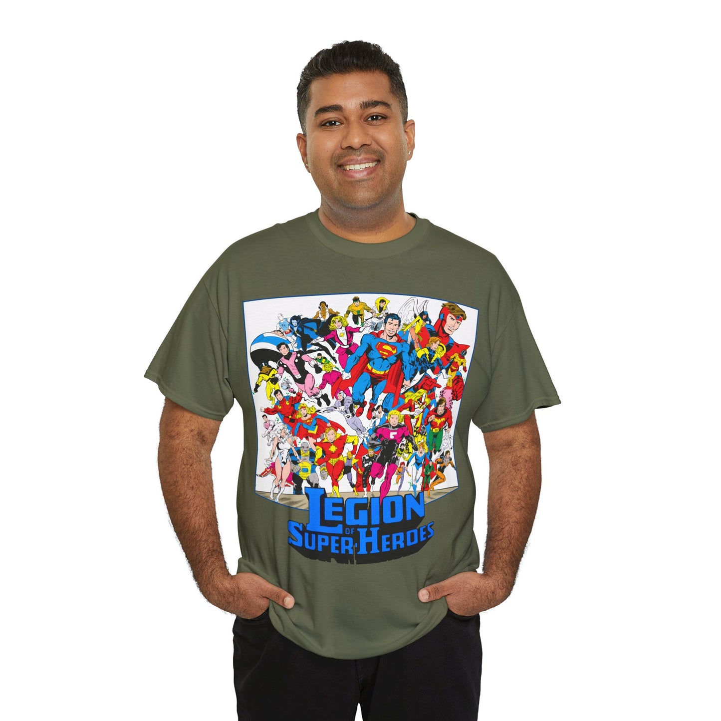 Legion of Super-Heroes T-Shirt - Greg Laroque Art - Who's Who in DC Comics - Superboy, Cosmic Boy, Dream Girl, Dawnstar, Supergirl, Sun Boy, Wildfire, Element Lad, Invisible Kid, Saturn Girl, Lightning Lad - DC Comics
