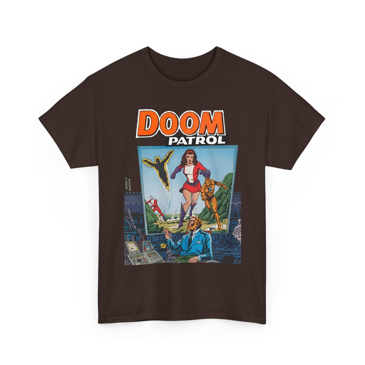 Doom Patrol T-Shirt - George Perez Art - Elasti-Girl, Robotman, Negative Man, The Chief - DC Comics Digest Cover Art