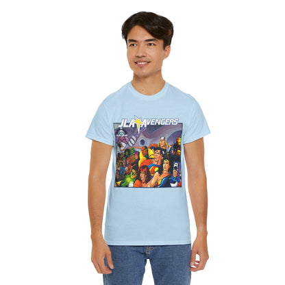 JLA/Avengers T-Shirt - George Perez Art - Wonder Woman, Scarlet Witch, Batman, Thor, Iron Man, Superman - DC Comics, Marvel Comics