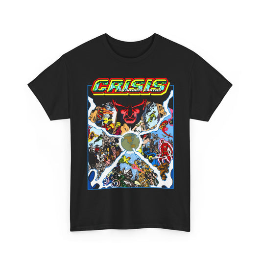 Crisis on Infinite Earths T-Shirt - George Perez Art - #3 Cover - Monitor, Flash, Starfire, Brainiac 5, Dream Girl - DC Comics