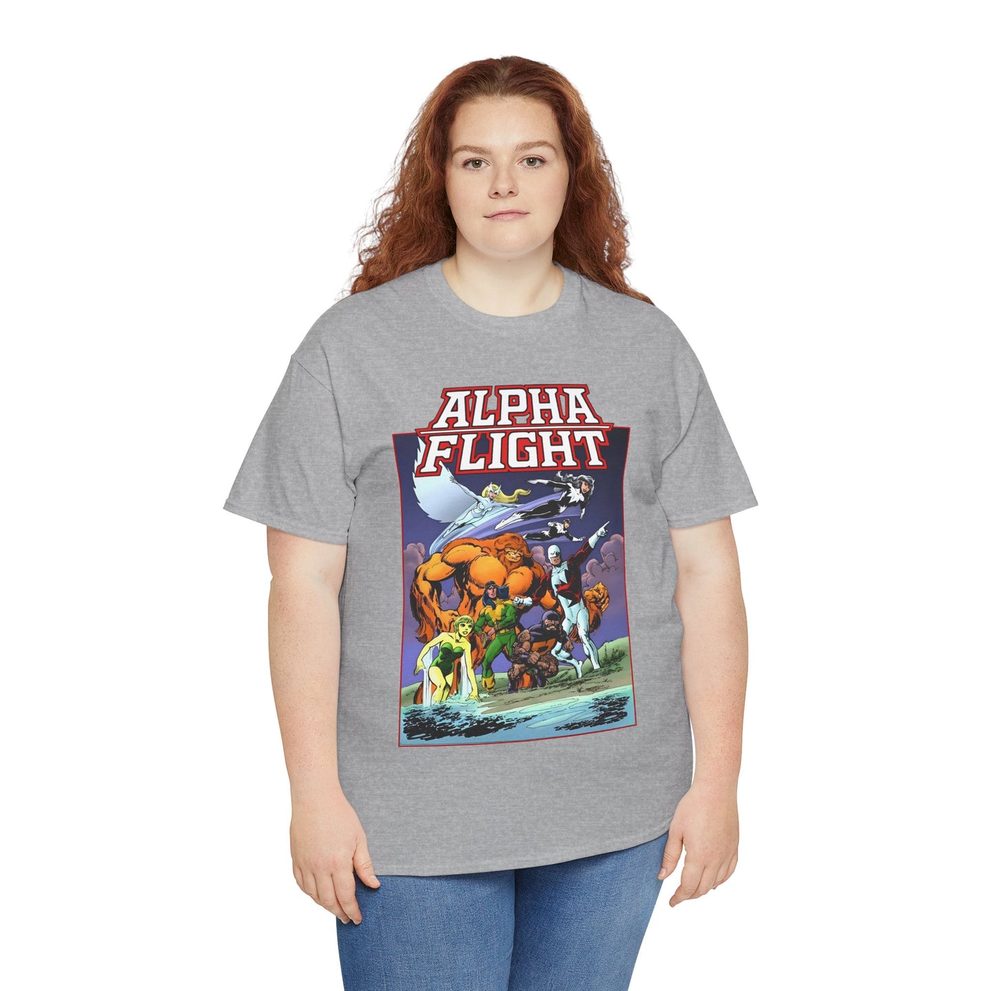 Alpha Flight T-Shirt - John Byrne Art - Guardian, Aurora, Northstar, Shaman, Snowbird, Puck - Marvel Comics - Canada's Super-Team