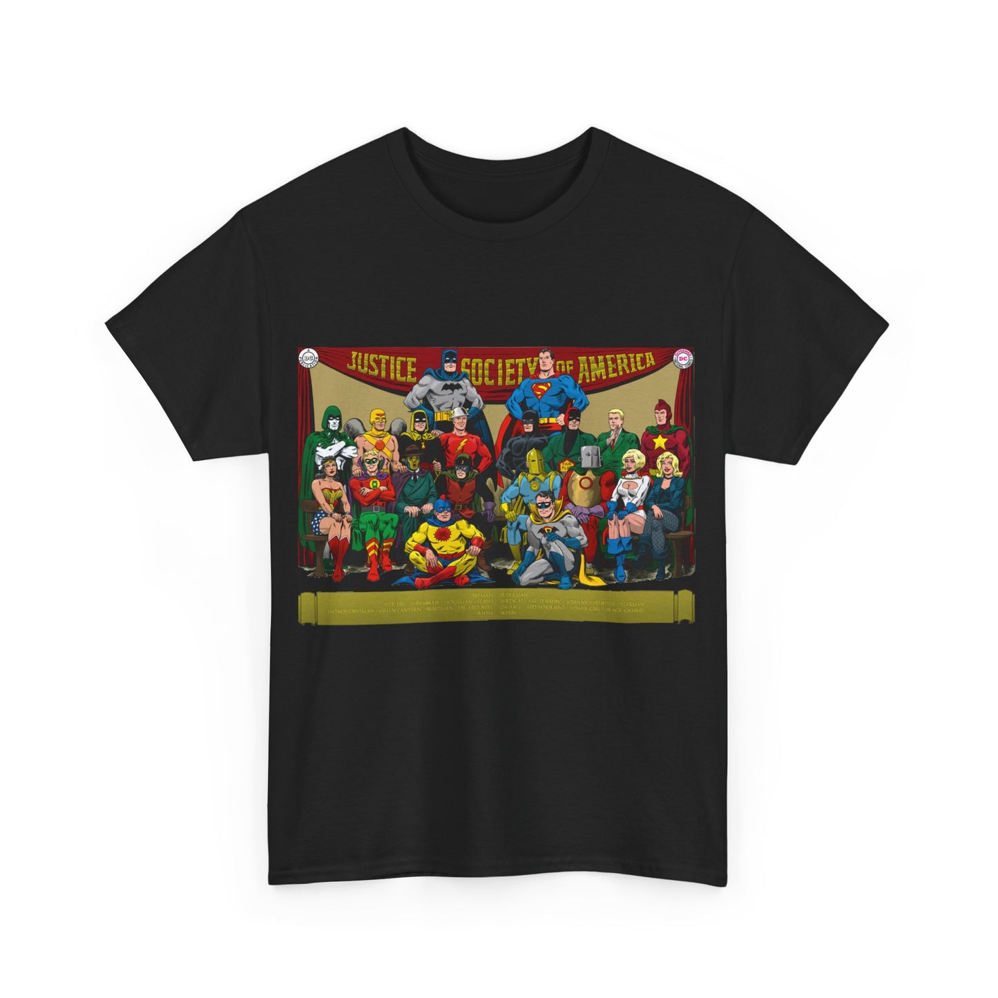 JSA T-Shirt - Sandman, Starman, Atom, Dr Fate, Mr Terrific, Flash, Green Lantern - DC Comics - Justice Society of America - Golden Age