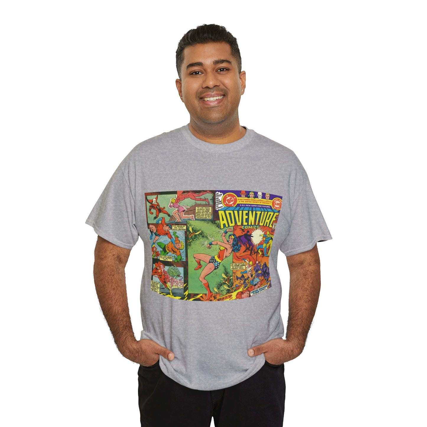 Adventure Comics #463 T-Shirt - Wonder Woman, Dr Fate, Power Girl, Deadman, Aquaman, Aqualad, Flash - DC Comics