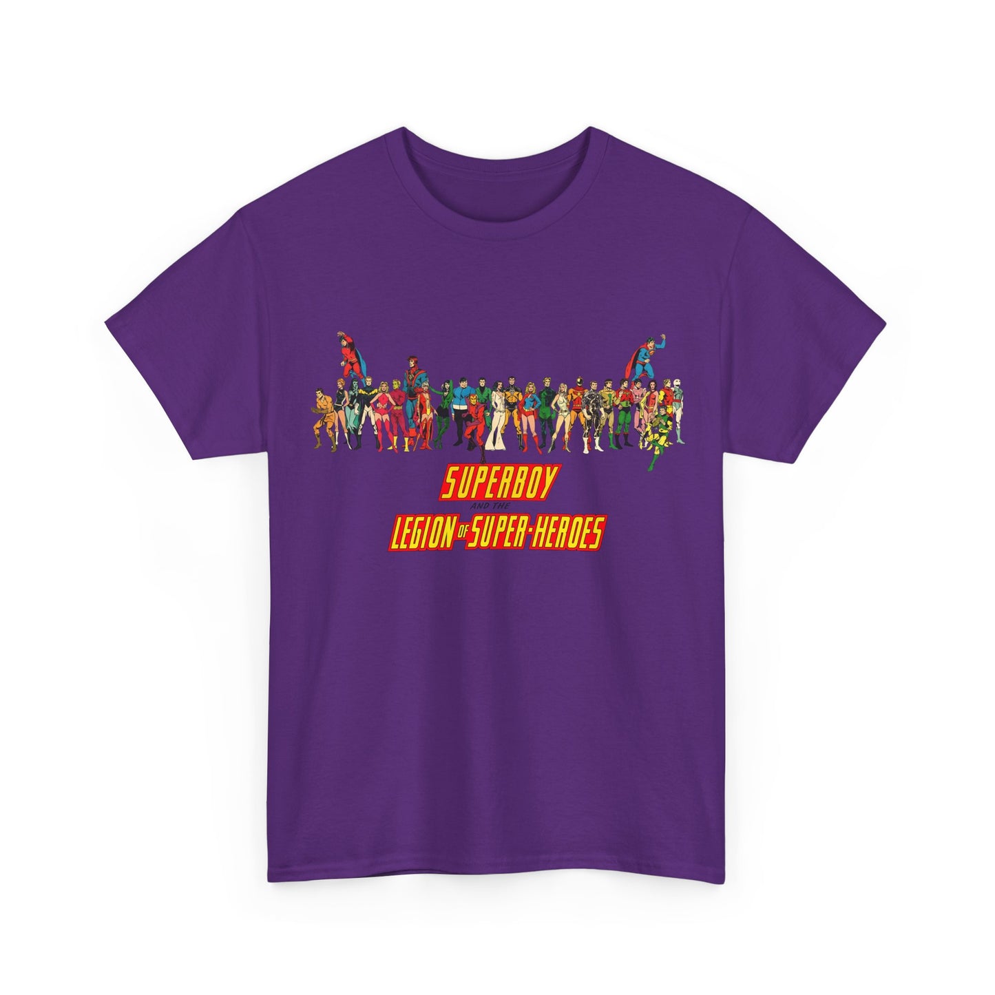 Superboy & Legion of Super-Heroes T-Shirt - 1970s DC Comics Art - Saturn Girl, Lightning Lad, Brainiac 5, Supergirl, Dawnstar, Mon-El, Bouncing Boy, Wildfire - LOSH