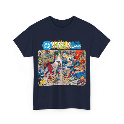 DC Comics Vs Marvel T-Shirt - John Byrne Art - Spider-Man, Raven, Cyborg, Wolverine, Joker, Superman, Batman, Deathstroke, Darkseid