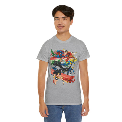DC Legends T-Shirt - John Byrne Art - Superman, Dr Fate, Blue Beetle, Wonder Woman, Black Canary, Guy Gardner - DC Comics