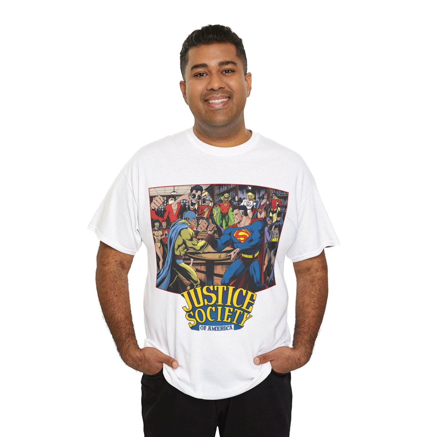 Justice Society of America T-Shirt - Superman, Wonder Woman, Atom, Starman, Huntress, Power Girl, Green Lantern, Batman, Plastic Man, Flash - JSA - DC Comics