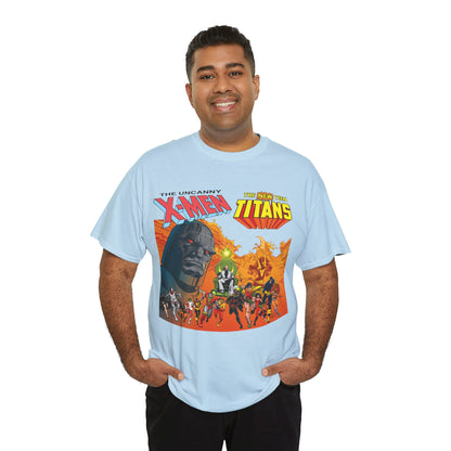 X-Men & New Teen Titans T-Shirt - Walt Simonson Art - Marvel & DC Comics Crossover - Wolverine, Raven, Storm, Cyclops, Robin, Cyborg, Colossus, Dark Phoenix, Darkseid