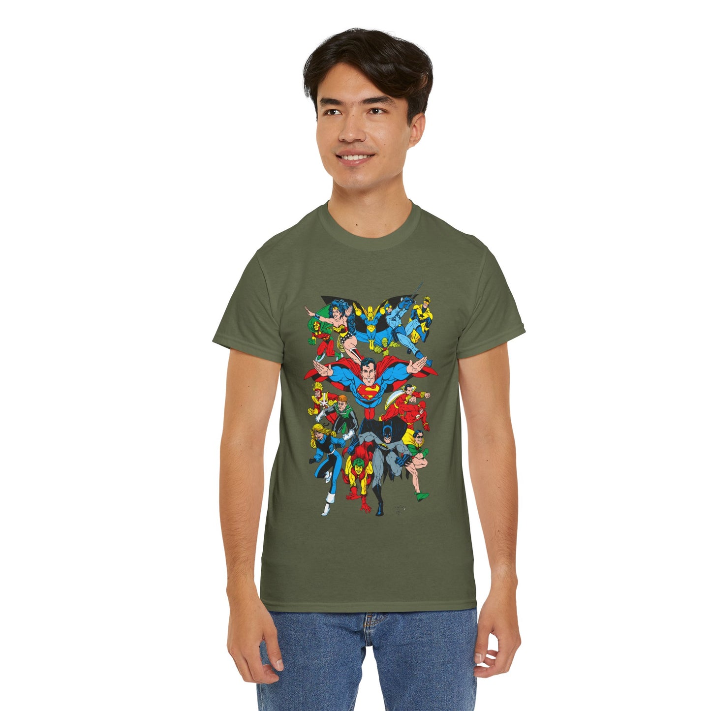 DC Legends T-Shirt - Linda Medley, Arthur Adams Art - Superman, Wonder Woman, Batman, Creeper, Black Canary, Guy Gardner, Blue Beetle, Booster Gold, Dr. Fate, Flash - DC Comics