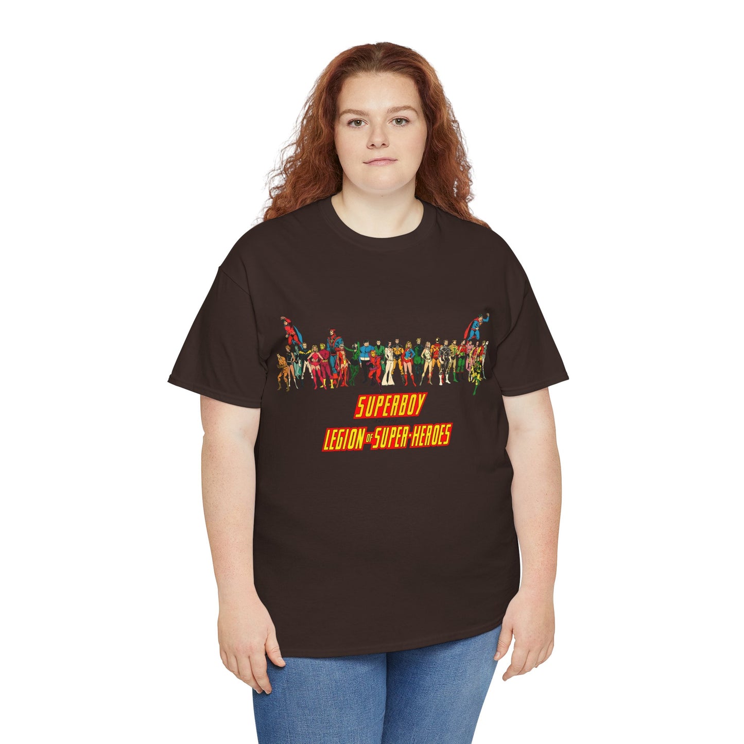 Superboy & Legion of Super-Heroes T-Shirt - 1970s DC Comics Art - Saturn Girl, Lightning Lad, Brainiac 5, Supergirl, Dawnstar, Mon-El, Bouncing Boy, Wildfire - LOSH