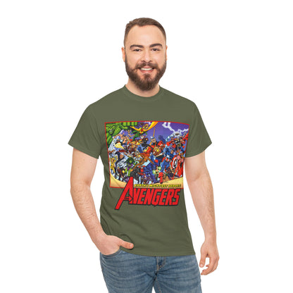 Avengers T-Shirt - George Perez Art - Marvel Comics - Captain America, Iron Man, Thor, She-Hulk, Hawkeye, Vision, Quicksilver - Classic Cover