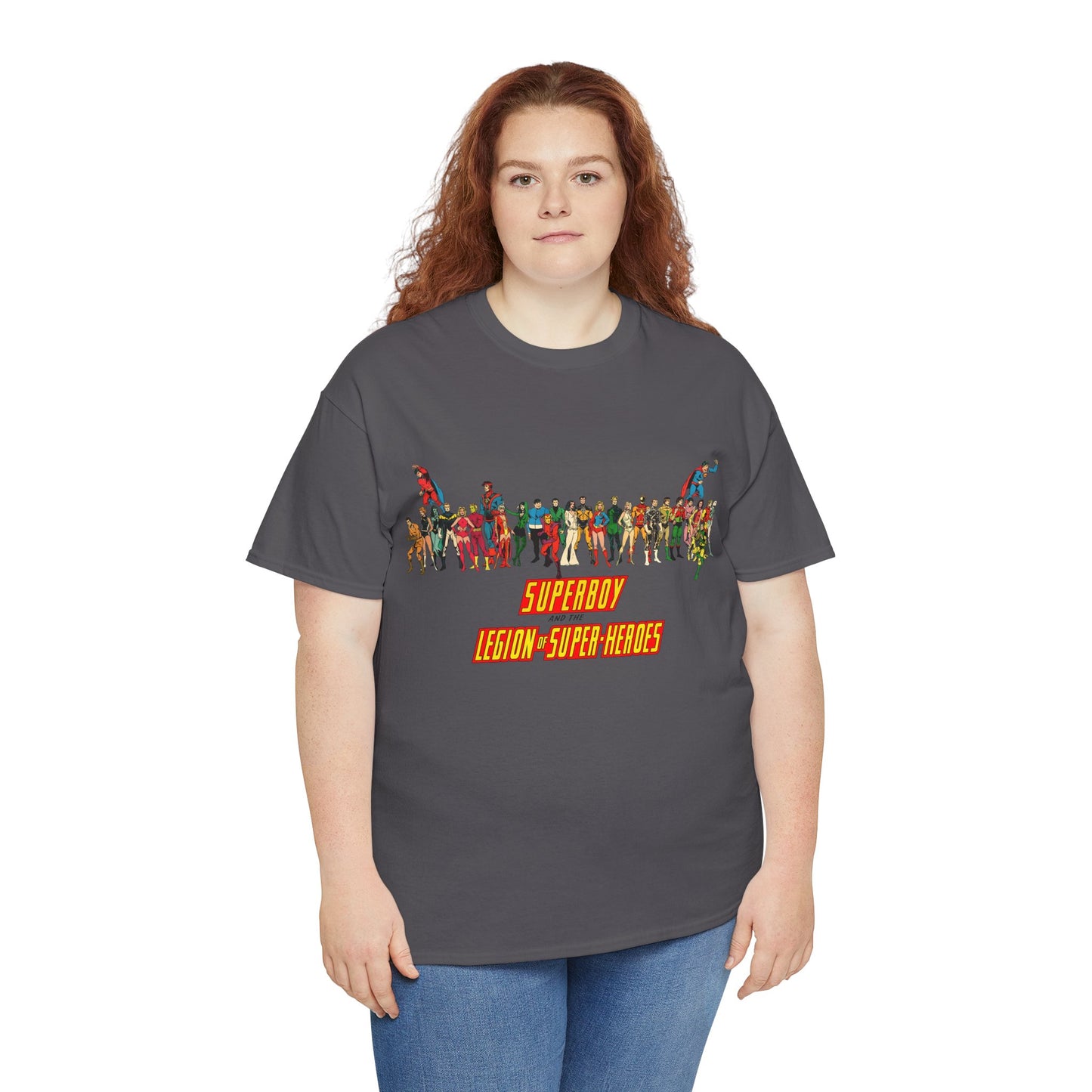 Superboy & Legion of Super-Heroes T-Shirt - 1970s DC Comics Art - Saturn Girl, Lightning Lad, Brainiac 5, Supergirl, Dawnstar, Mon-El, Bouncing Boy, Wildfire - LOSH
