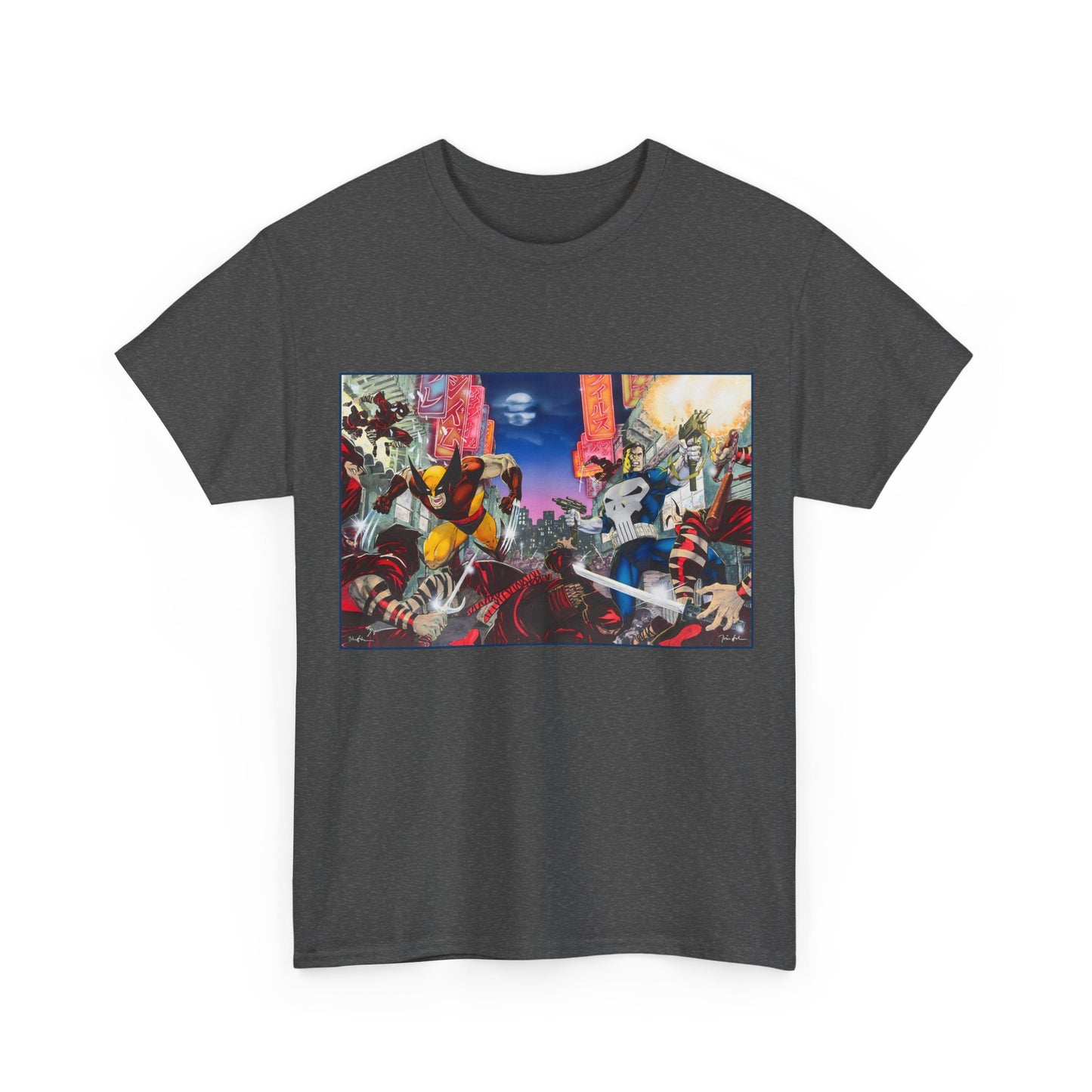 Wolverine & Punisher T-Shirt - Jim Lee Art - Vs The Hand - Marvel Comics