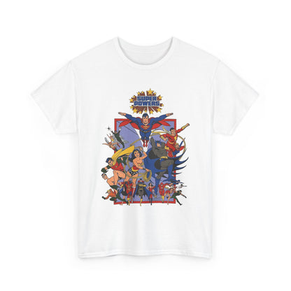 Super Powers T-Shirt - Superman, Flash, Wonder Woman, Batman, Batgirl, Robin, Plastic Man, Aquaman, Hawkman, Supergirl - 1980s Kenner Toy Line - Retro DC Comics