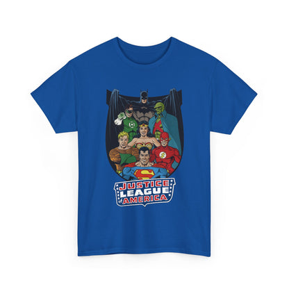Justice League of America T-Shirt - George Perez Art - Superman, Wonder Woman, Batman, Aquaman, Martian Manhunter, Flash, Green Lantern - DC Comics