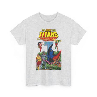 New Teen Titans T-Shirt - George Perez Art - Robin, Wonder Girl, Cyborg, Raven, Changeling, Starfire, Kid Flash - Titans Tower - DC Comics