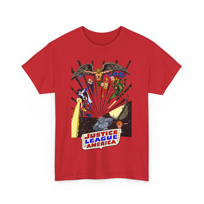 Justice League of America T-Shirt - George Perez Art - Bronze Age Satellite Era - DC Comics - Hawkman, Zatanna, Atom, Firestorm, Elongated Man, Green Arrow
