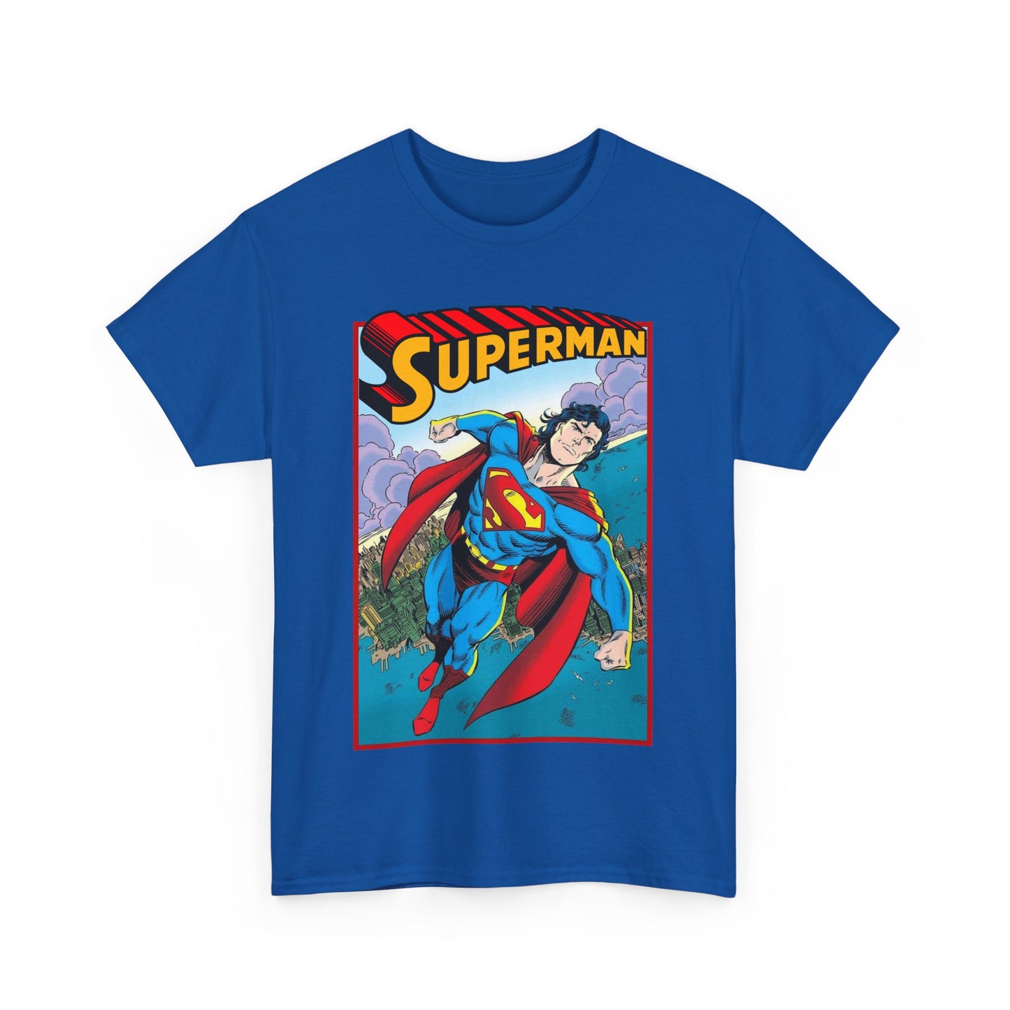 Superman T-Shirt - Tom Grummett Art - DC Comics - Metropolis, Man of Steel Flying Through the Sky - Post-Reign of the Supermen Storyline Artwork