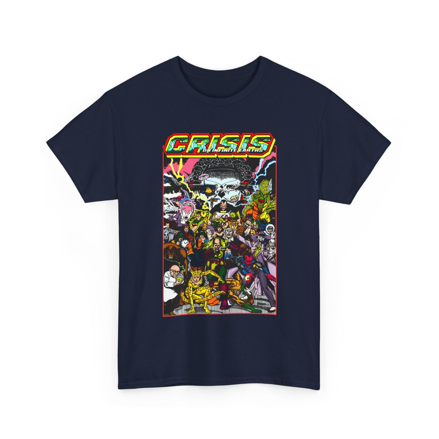 Crisis on Infinite Earths T-Shirt - DC Comics - George Perez Art - Joker, Lex Luthor, Cheetah, Solomon Grundy, Black Adam, Deathstroke, Validus - #9 Cover - DC Comics