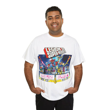 Legion of Super-Heroes T-Shirt - Gorgeous George Perez Art - History of the DC Universe - Lightning Lad, Timber Wolf, Wildfire, Sun Boy, Chamelon Boy - DC Comics