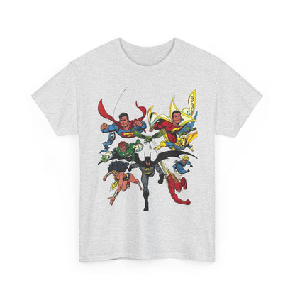 DC Legends T-Shirt - John Byrne Art - Superman, Wonder Woman, Guy Gardner, Flash, Blue Beetle, Shazam, Dr Fate, Changeling - DC Comics