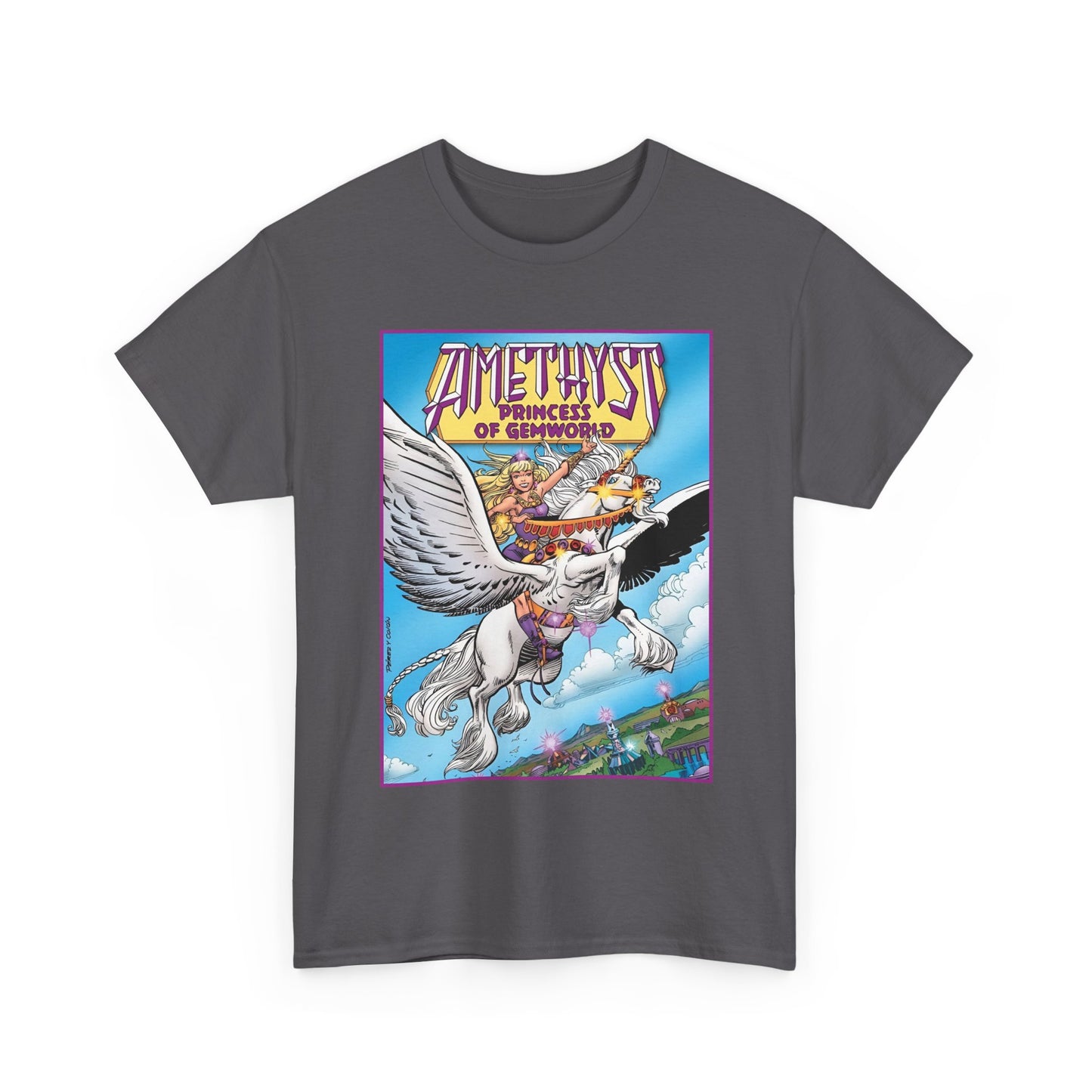 Amethyst Princess of Gemworld T-Shirt - George Perez Art - Riding Her Pegasus - DC Comics