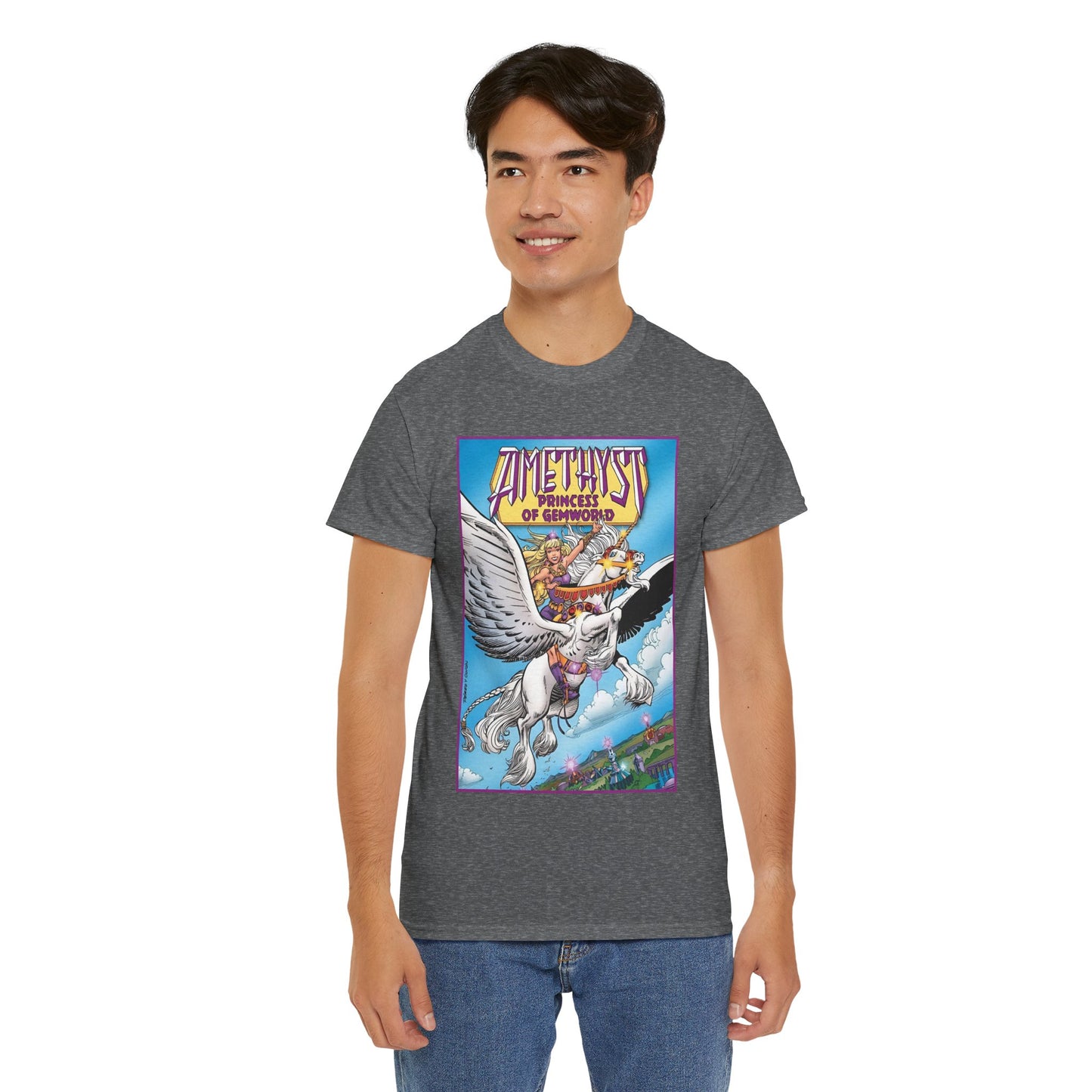 Amethyst Princess of Gemworld T-Shirt - George Perez Art - Riding Her Pegasus - DC Comics