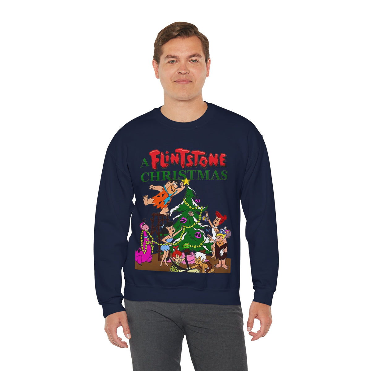 Flintstones Christmas Heavy Blend Crewneck Sweatshirt - Fred, Wilma, Barney, Betty