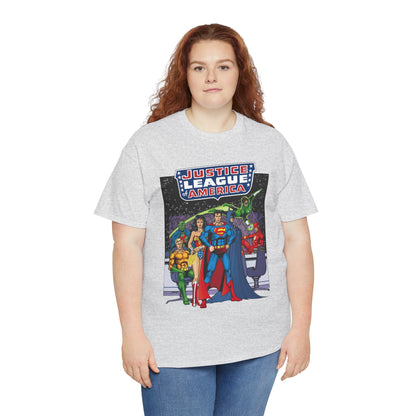 Justice League T-Shirt - George Perez Art - JLA Satellite Era - Superman, Wonder Woman, Green Lantern, Batman, Flash, Aquaman, Martian Manhunter - DC Comics