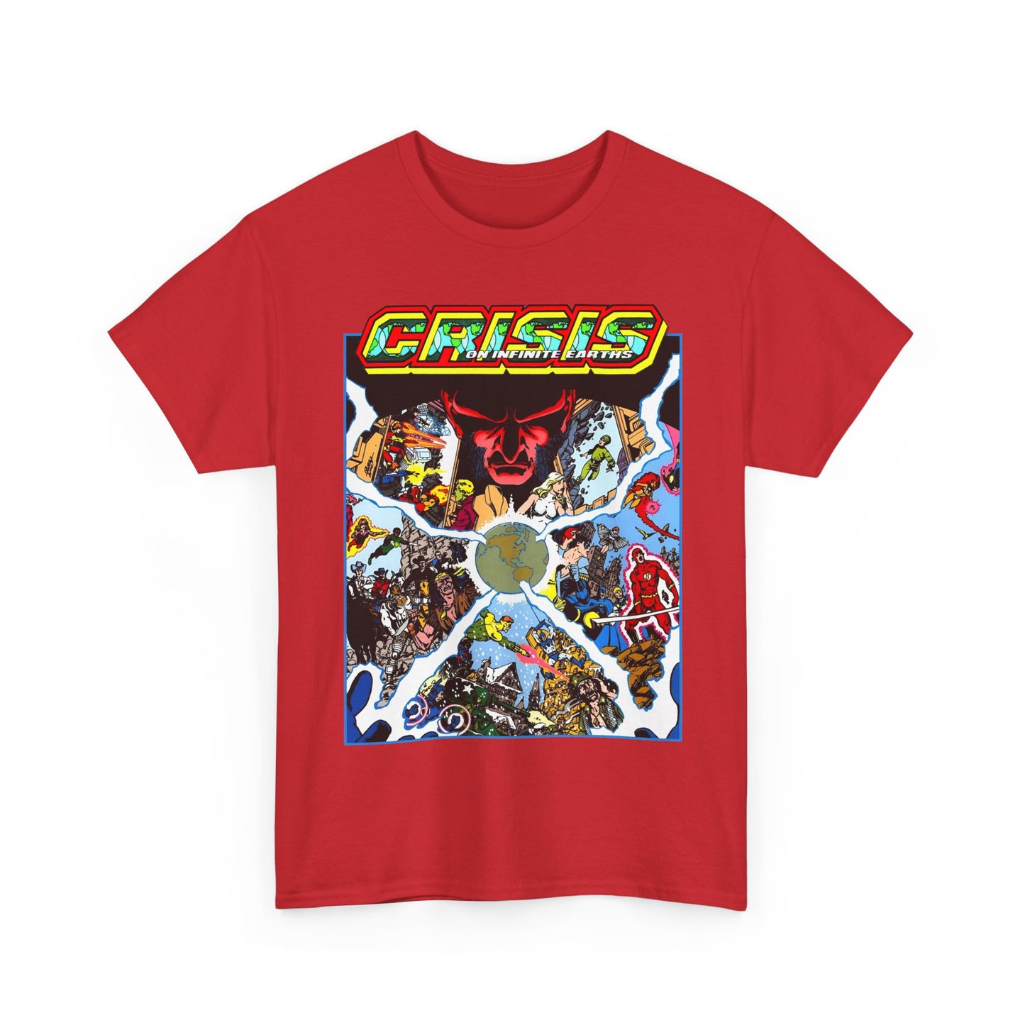 Crisis on Infinite Earths T-Shirt - George Perez Art - #3 Cover - Monitor, Flash, Starfire, Brainiac 5, Dream Girl - DC Comics