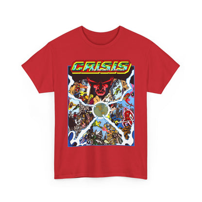 Crisis on Infinite Earths T-Shirt - George Perez Art - #3 Cover - Monitor, Flash, Starfire, Brainiac 5, Dream Girl - DC Comics