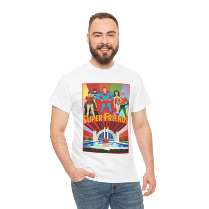 Super Friends T-Shirt - Batman, Superman, Wonder Woman, Robin - Hanna-Barbera Cartoon - DC Comics - Hall of Justice