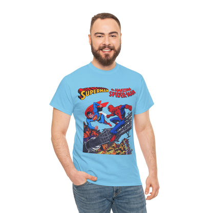 Superman & Amazing Spider-Man T-Shirt - DC/Marvel Comics Crossover - 1970s - Clark Kent & Peter Parker