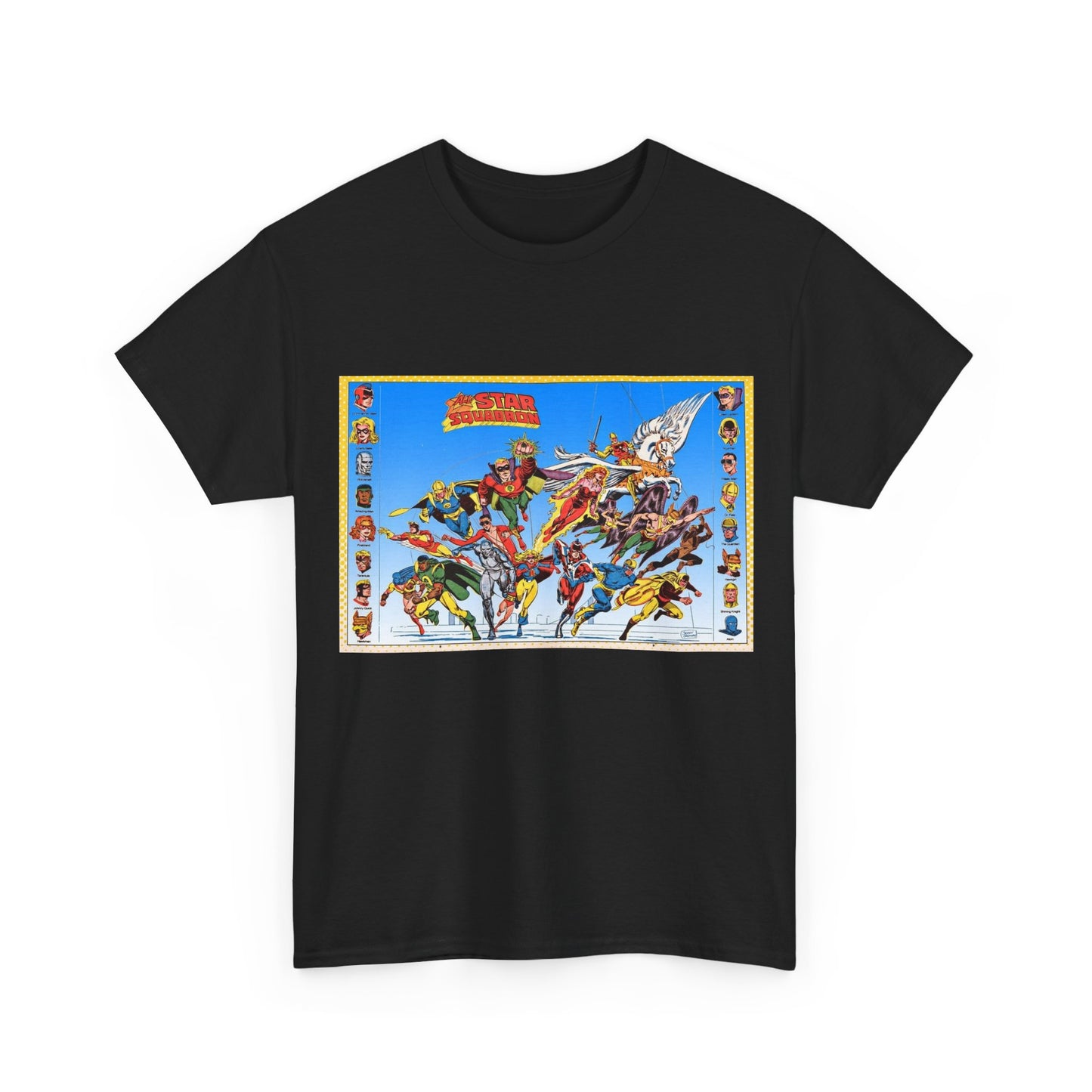 All-Star Squadron T-Shirt - Jerry Ordway Art - JSA Connection - Firebrand, Robotman, Amazing Man, Shining Knight, Tarantula, Dr Fate - Retro 1980s Series - DC Comics