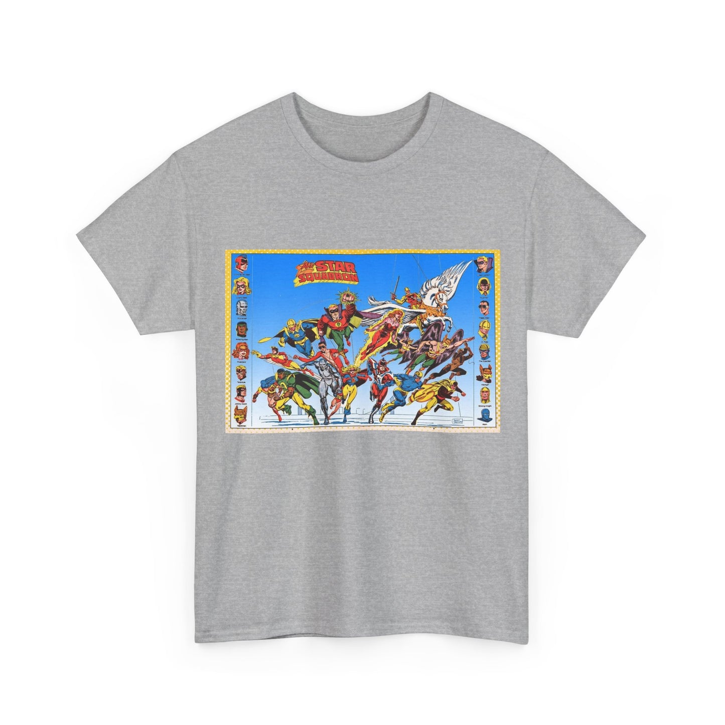 All-Star Squadron T-Shirt - Jerry Ordway Art - JSA Connection - Firebrand, Robotman, Amazing Man, Shining Knight, Tarantula, Dr Fate - Retro 1980s Series - DC Comics