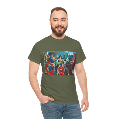 Justice League T-Shirt - Alex Ross Art - Superman, Wonder Woman, Batman, Flash, Black Canary, Vixen, Black Lightning, Green Lantern, Geo-Force, Red Tornado - DC Comics