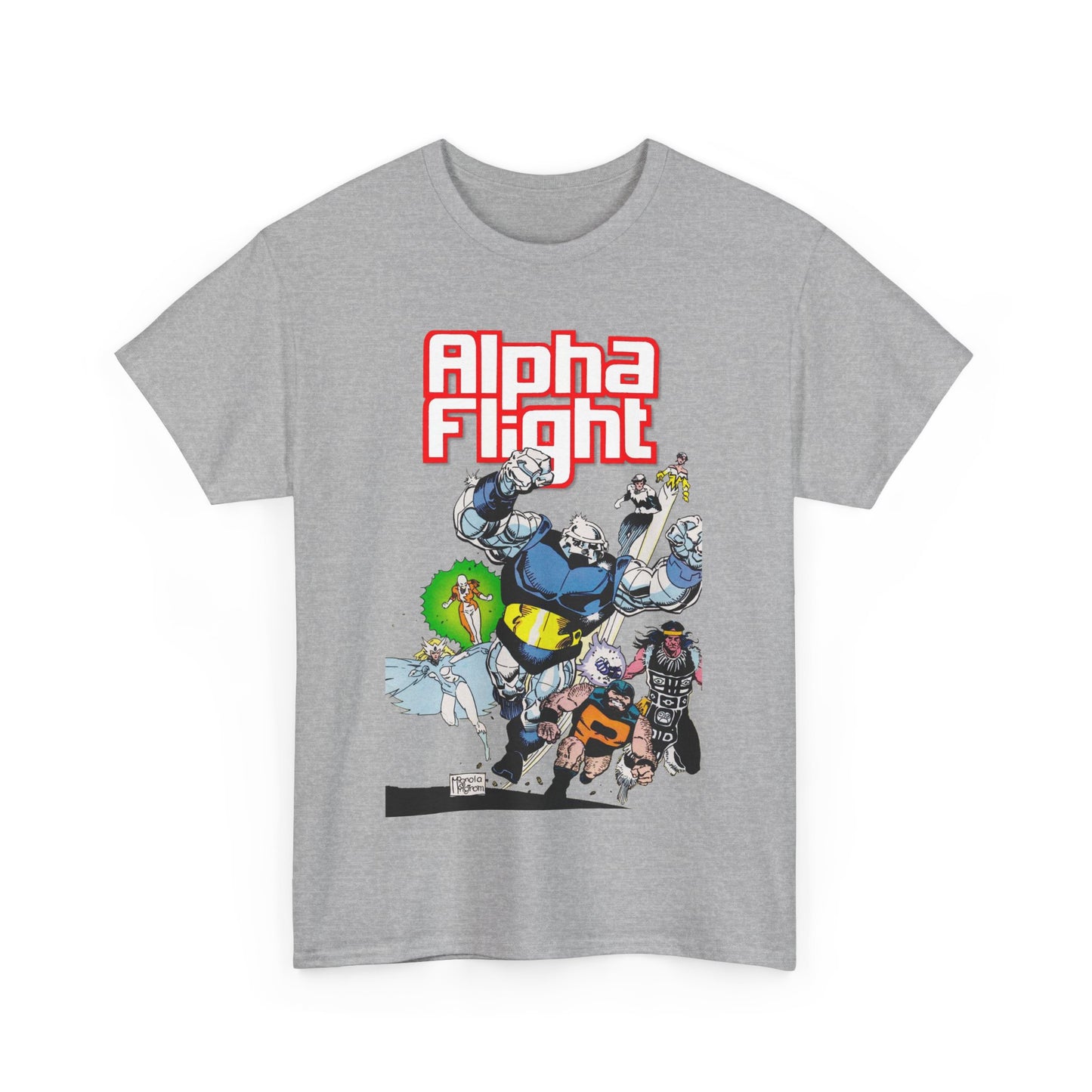 Alpha Flight T-Shirt - Mike Mignola Art - Shaman, Snowbird, Northstar, Aurora, Box, Vindicator, Puck - Canada's Super-Team - Marvel Comics