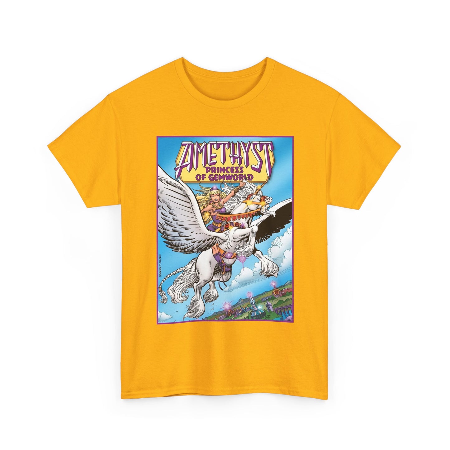 Amethyst Princess of Gemworld T-Shirt - George Perez Art - Riding Her Pegasus - DC Comics